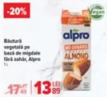 Alpro - Băutură vegetală pe bază de migdale fără zahăr