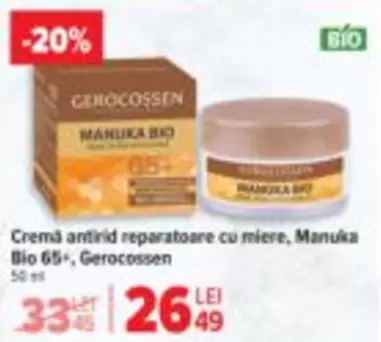 Cremă antirid reparatoare cu miere, Manuka Bio 65+
