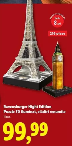 Puzzle 3D iluminat, clădiri renumite