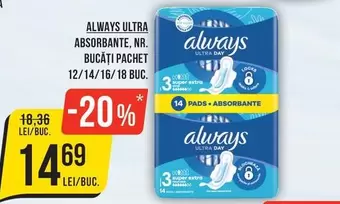Always - ULTRA ABSORBANTE, NR. BUCĂŢI PACHET 12/14/16/18 BUC.