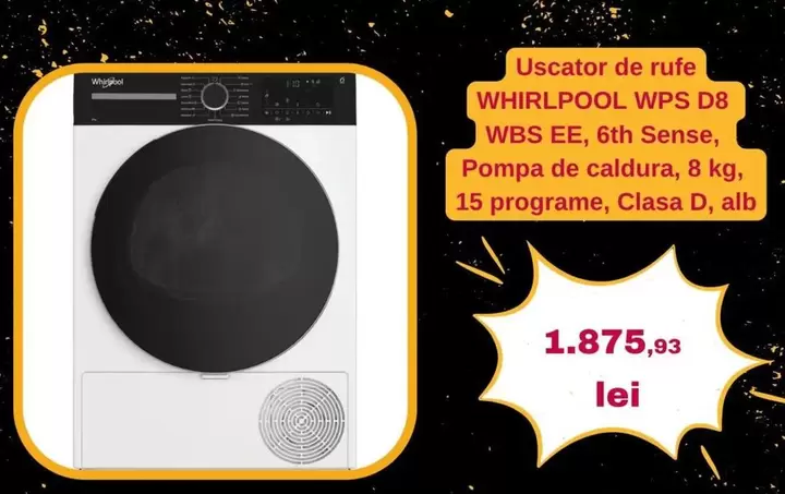 Alb - WPS D8 WBS EE, 6th Sense, Pompa de caldura, 8 kg, 15 programe, Clasa D