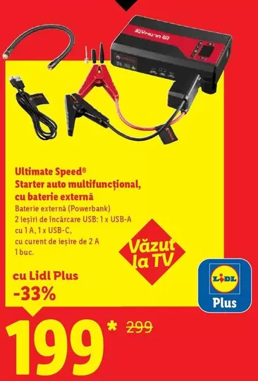 Starter auto multifuncţional, cu baterie externă