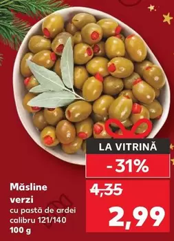 Măsline verzi cu pastă de ardei calibru 121/140