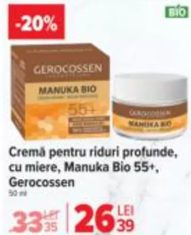 Cremă pentru riduri profunde, cu miere, Manuka Bio 55+