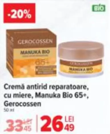 Cremă antirid reparatoare, cu miere, Manuka Bio 65+