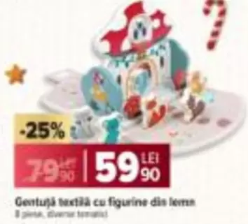 Gentuță textilă cu figurine din lemn