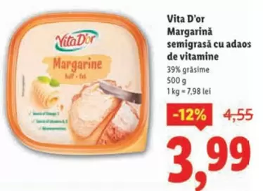 Margarinā semigrasă cu adaos de vitamine
