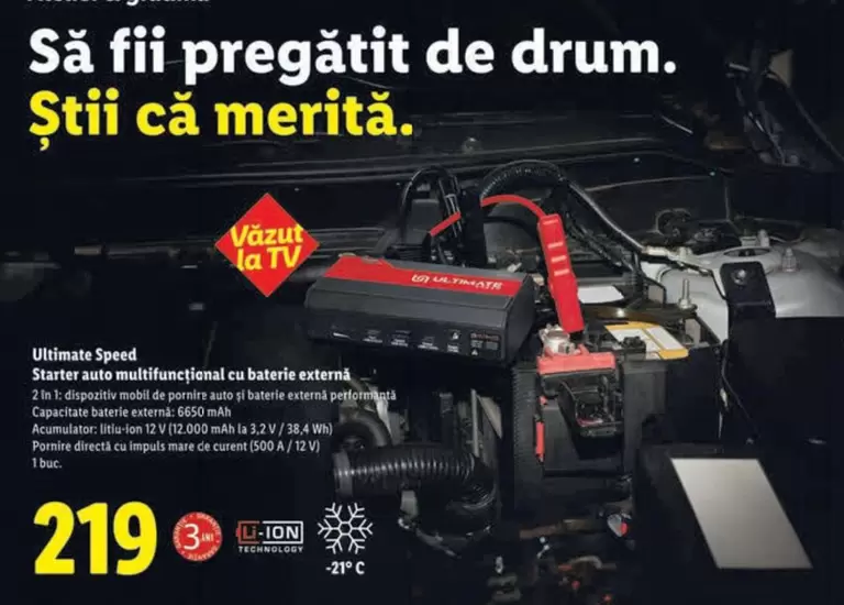 Starter auto multifunctional cu baterie externă