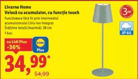 Total - Veioză cu acumulator, cu funcție touch