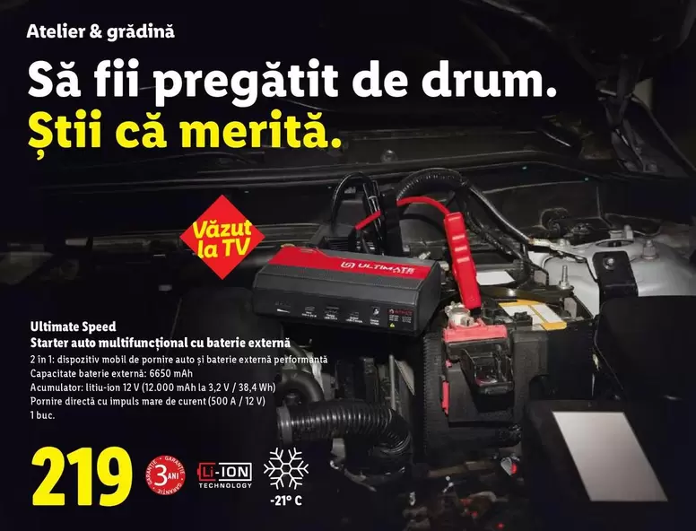 Starter auto multifuncțional cu baterie externa
