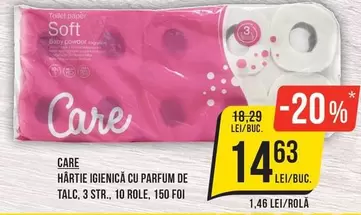 HARTIE IGIENICĂ CU PARFUM DE TALC, 3 STR., 10 ROLE, 150 FOI