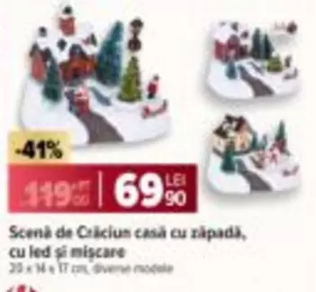 Scenă de Crăciun casă cu zăpadă, cu led si mişcare