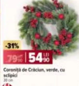 Coroniță de Crăciun, verde, cu sclipici
