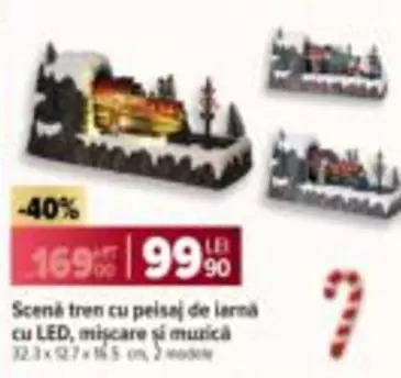 Scenă tren cu peisaj de iarnă cu LED, miscare si muzică