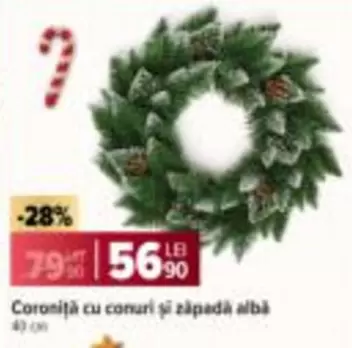 Coroniță cu conuri și zăpadă albă