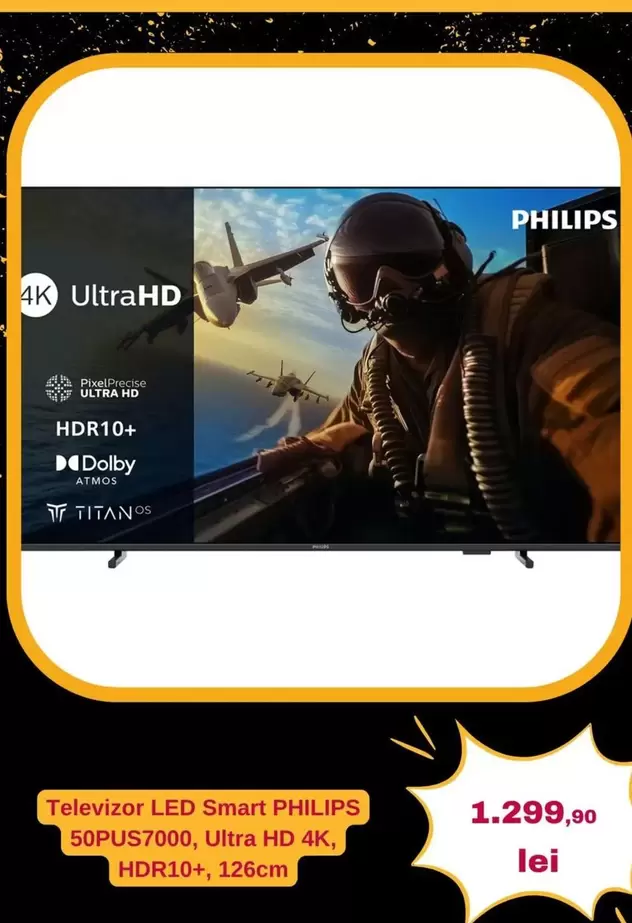 Philips - Televizor LED Smart 50PUS7000, Ultra HD 4K, HDR10+, 126cm