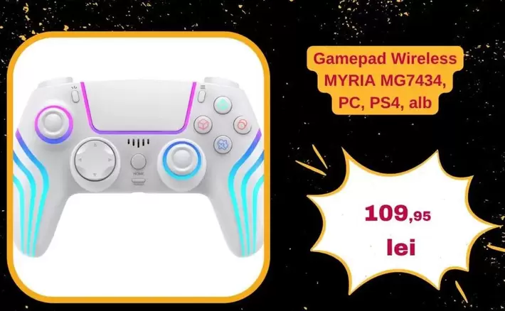 Alb - Gamepad Wireless MYRIA MG7434, PC, PS4, alb