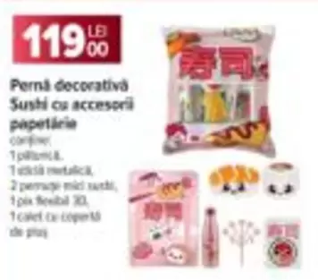 Pernă decorativă Sushi cu accesorii papetărie