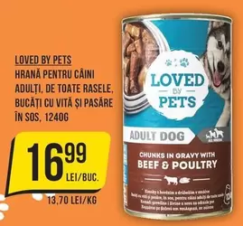 HRANĂ PENTRU CÂINI ADULŢI, DE TOATE RASELE. BUCĂȚI CU VITĂ ȘI PASĂRE ÎN SOS