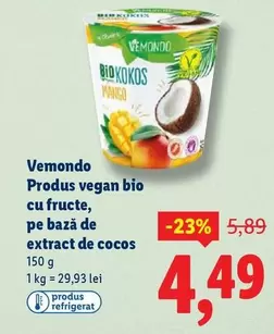Produs vegan bio cu fructe, pe bază de extract de cocos