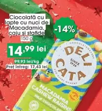 Ciocolată cu lapte cu nuci de Macadamia, caju si stafide