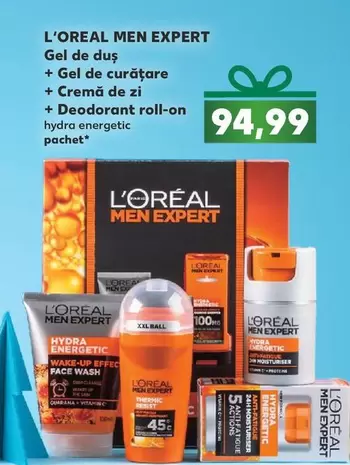 L'Oreal - Gel de duş + Gel de curăţare + Cremă de zi + Deodorant roll-on hydra energetic pachet