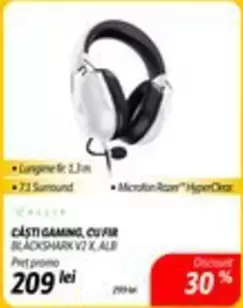 Alb - CASTI GAMING, CU FIR BLACKSHARK V2 X, ALB