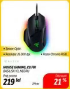 MOUSE GAMING, CU FIR BASILISK V3 NEGRU
