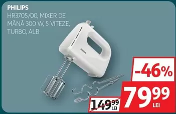 Philips - HR3705/00, MIXER DE MÂNĂ 300 W, 5 VITEZE, TURBO, ALB