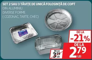 SET 2 SAU 3 TĂVIŢE DE UNICĂ FOLOSINŢĂ DE COPT DIN ALUMINIU