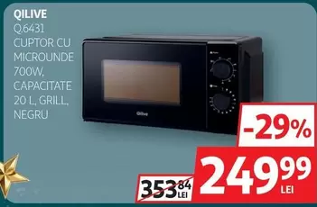 Qilive - CUPTOR CU MICROUNDE 700W, CAPACITATE 20 L, GRILL, NEGRU