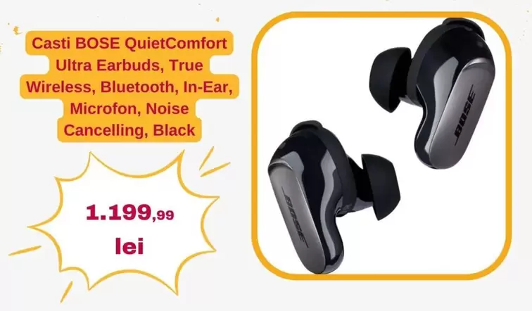 QuietComfort Ultra Earbuds, True Wireless, Bluetooth, In-Ear, Microfon, Noise Cancelling, Black