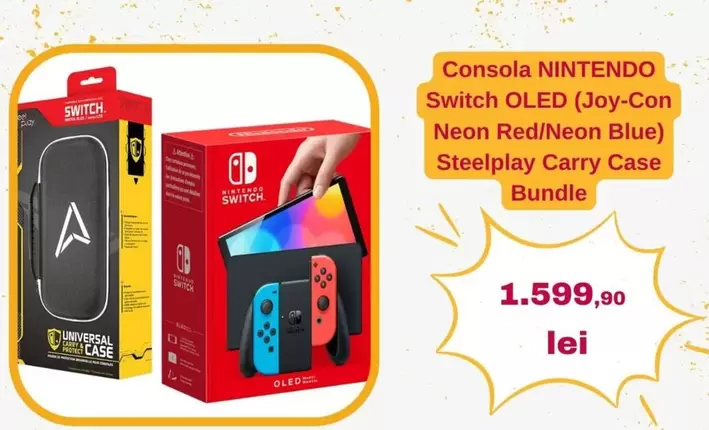 Nintendo - Switch OLED (Joy-Con Neon Red/Neon Blue) Steelplay Carry Case Bundle