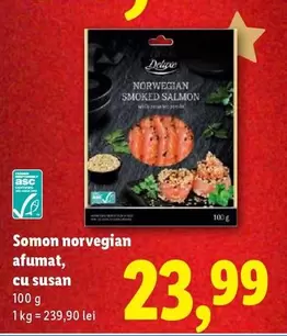Somon norvegian afumat, cu susan