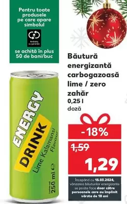 Băutură energizantă carbogazoasă lime / zero zahăr