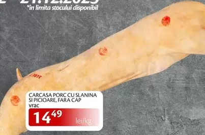 CARCASA PORC CU SLANINA SI PICIOARE, FARA CAP