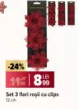 Set 3 flori roșii cu clips