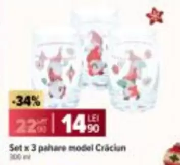Set x 3 pahare model Crăciun