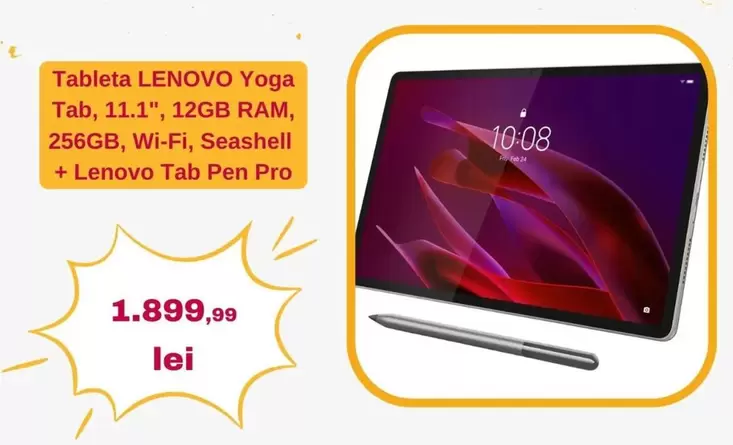 Lenovo - Yoga Tab, 11.1", 12GB RAM, 256GB, Wi-Fi, Seashell + Tab Pen Pro