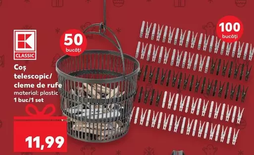 Coș telescopic/cleme de rufe