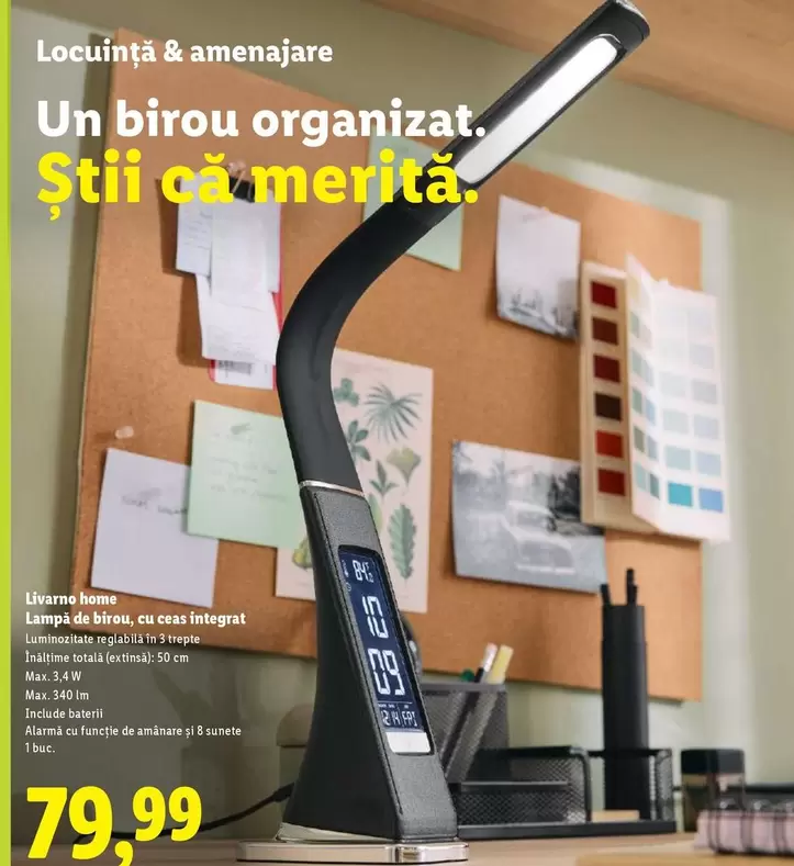 Total - Lampa de birou, cu ceas integrat