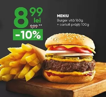 Burger vită 160g + cartofi prăjiți 100g