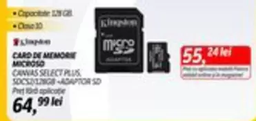 CARD DE MEMORIE MICROSO CANVAS SELECT PALUS SOCS2/128GB-ADAPTOR SD