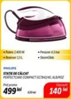 Philips - STAȚIE DE CALCAT PERFECTCARE COMPACT GC7842/40, ALB/ROZ