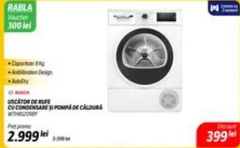 Bosch - USCATOR DE RUFE CU CONDENSARE SI POMPA DE CALDURA WTHE85Z0SNY