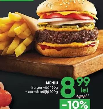 Burger vită 160g + cartofi prăjiţi 100g