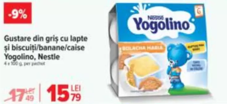 Gustare din griş cu lapte şi biscuiți/banane/caise