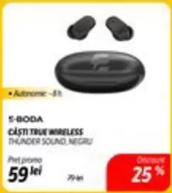 CASTI TRUE WIRELESS THUNDER SOUND, NEGRUI