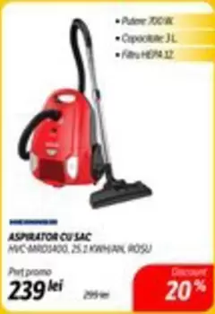 ASPIRATOR CU SAC MVC-MROS400, 252 KWNIAN ROSU