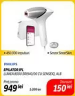 Philips - EPILATOR IPL LUMEA 8000 BR9540/00 CU SENSEIQ ALB